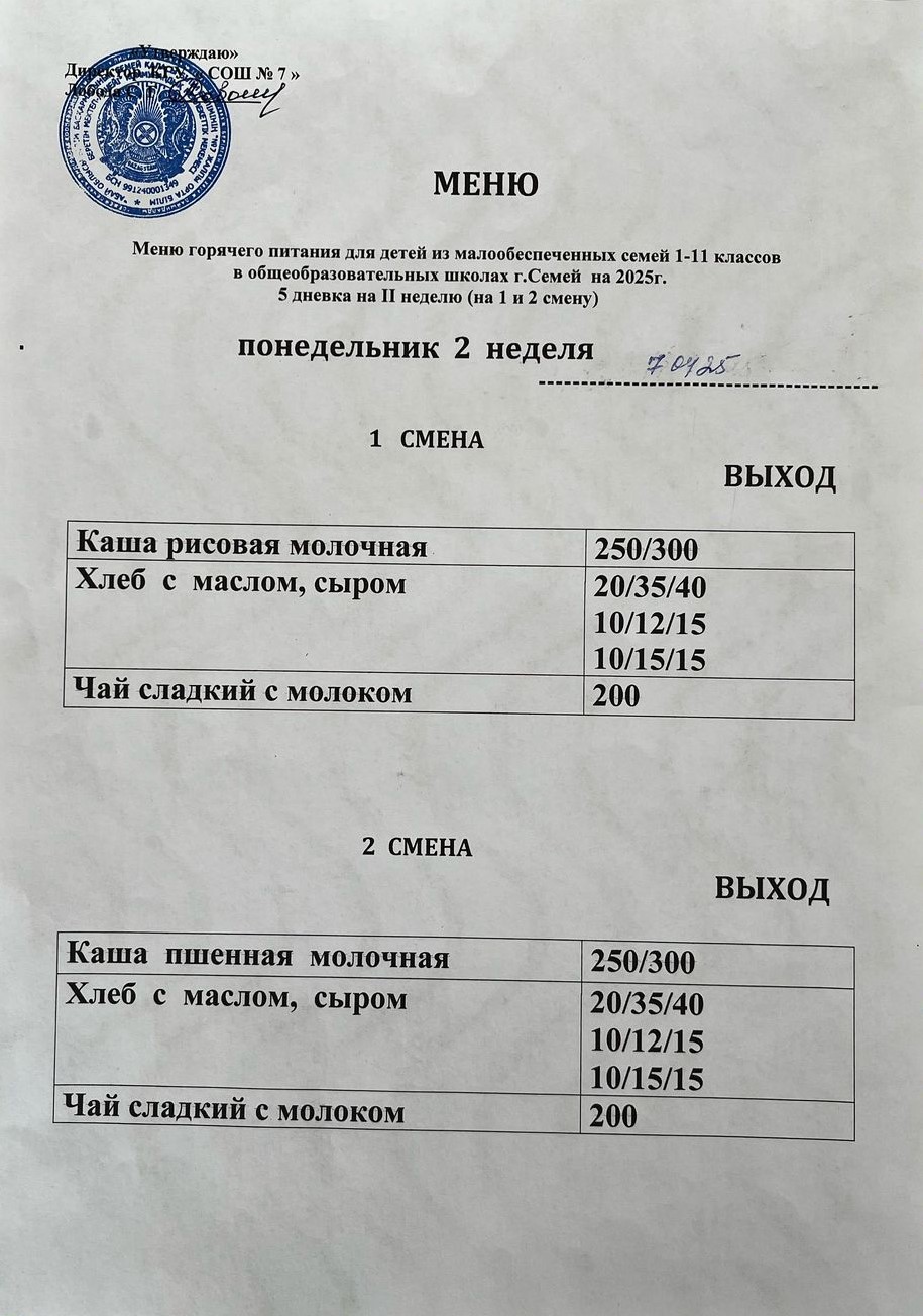 Меню (2 неделя)