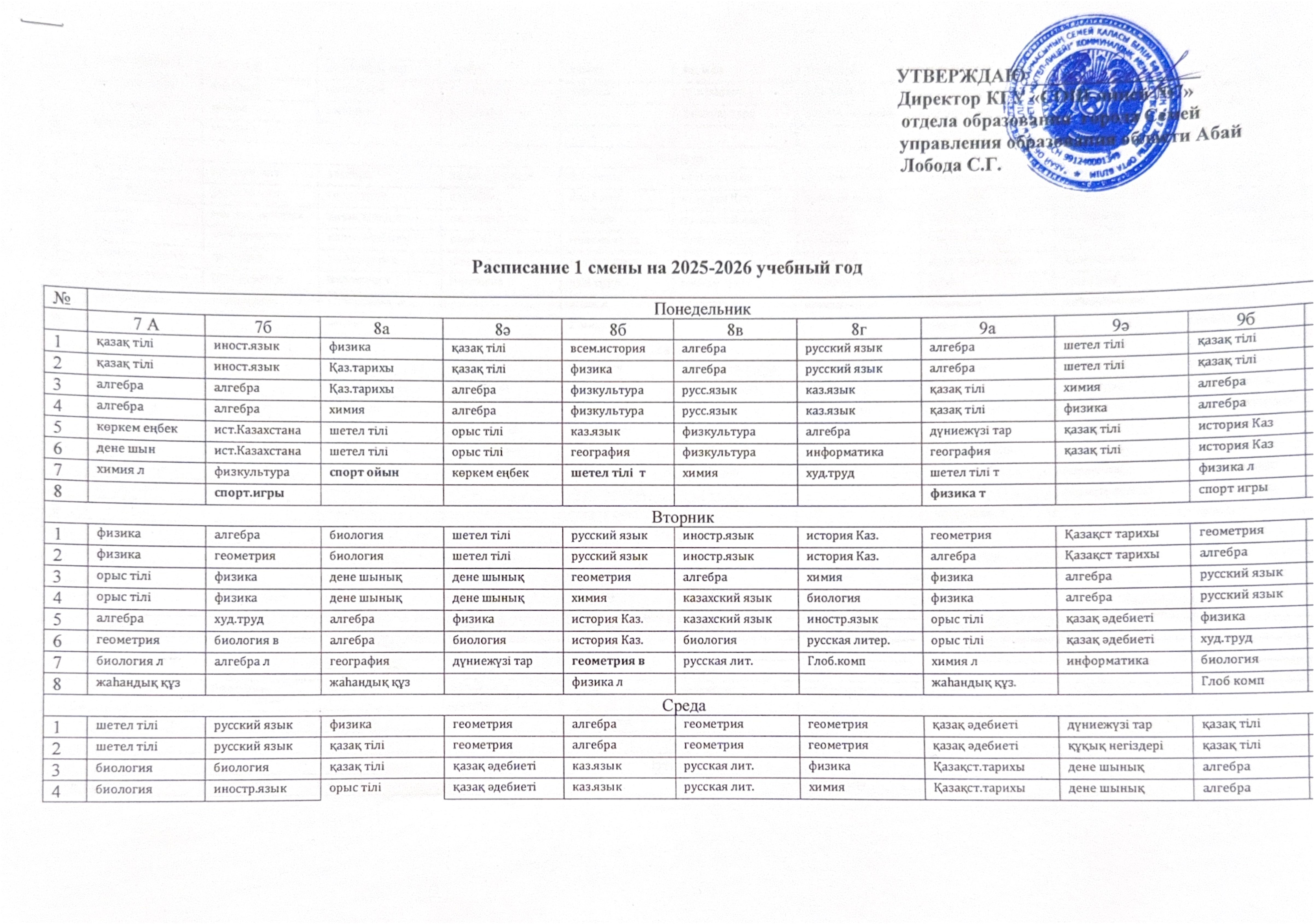 Расписание II полугодие